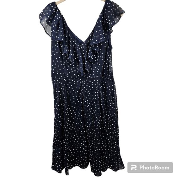 DKNY Polka Dot Dress Navy & White V-Neck Sheer Flutter Sleeves Size 10 - Picture 5 of 13